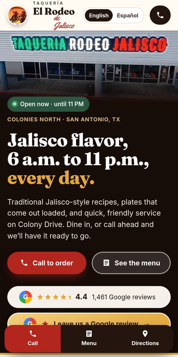 Taqueria El Rodeo De Jalisco website on a phone